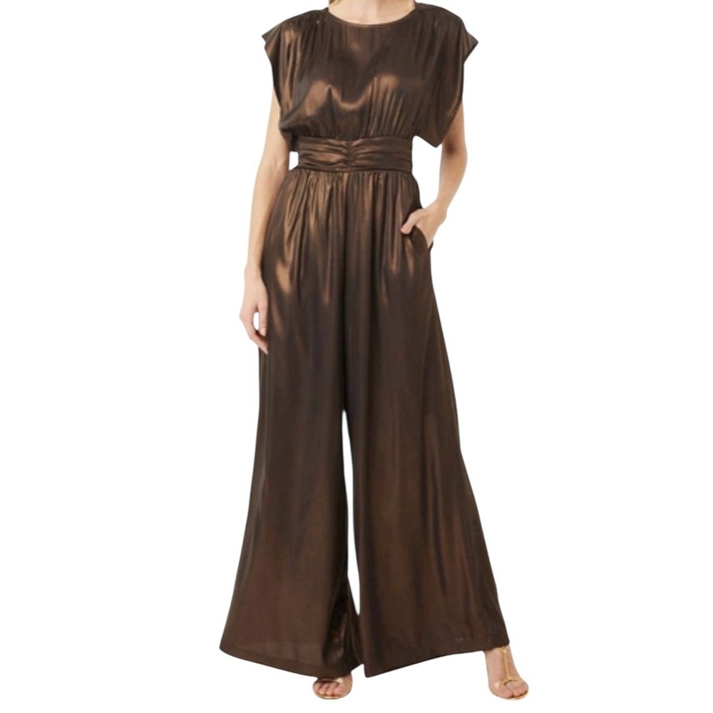 New Misa Los Angeles Sophia Jumpsuit Women's XXS Burnished Bronze Wide Leg‎